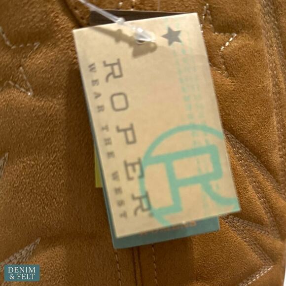 NEW Roper Starburst Tan Knee High Western Boots 15in Shaft Pointed Toe Size 9 - Picture 14 of 16